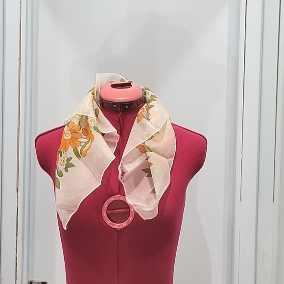 Vintage floral chiffon scarf - Picture 2 of 3